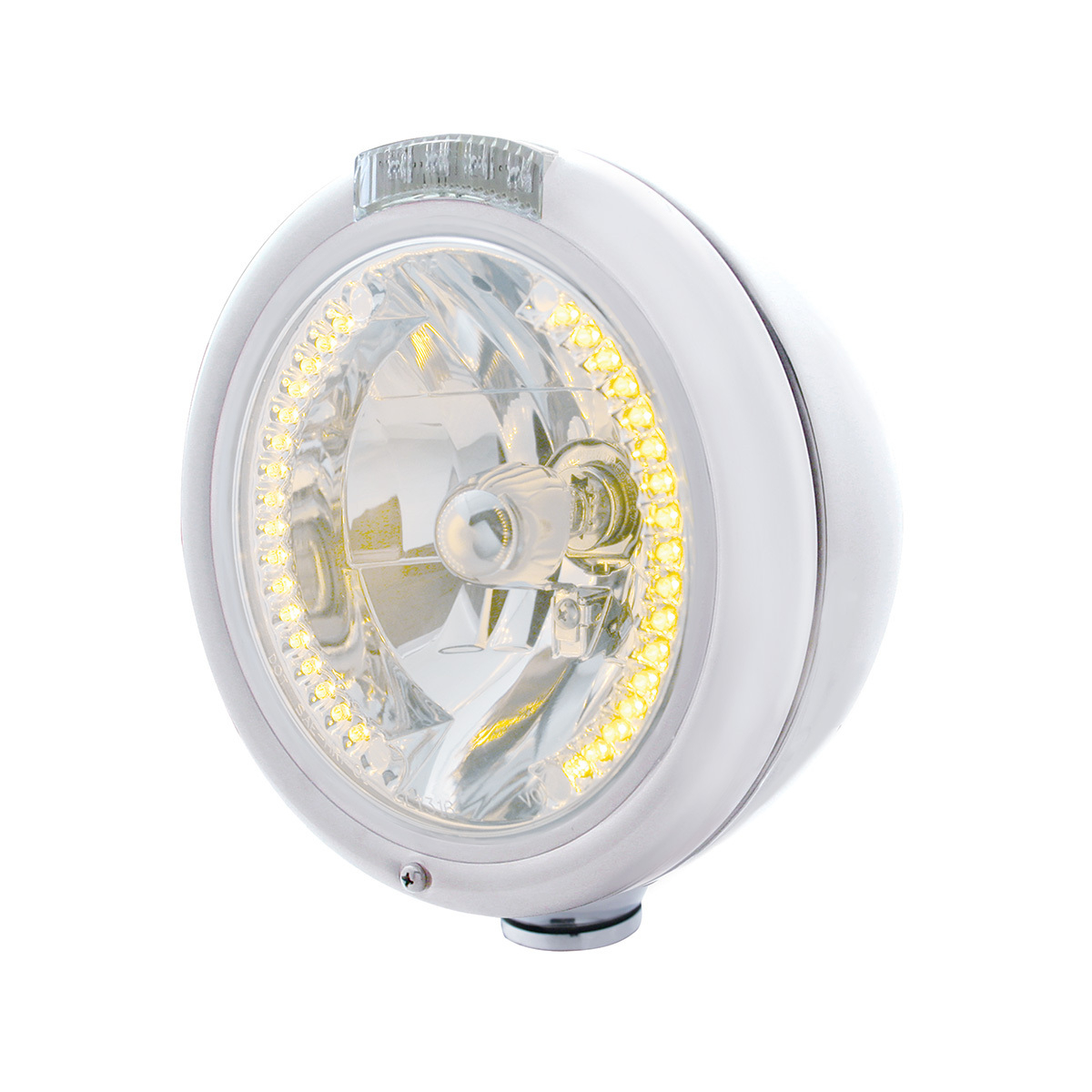 Chrome Classic Headlight H4 With 34 Amber LED & Dual Mode LED Signal - Clear Lens - Thumbnail 6