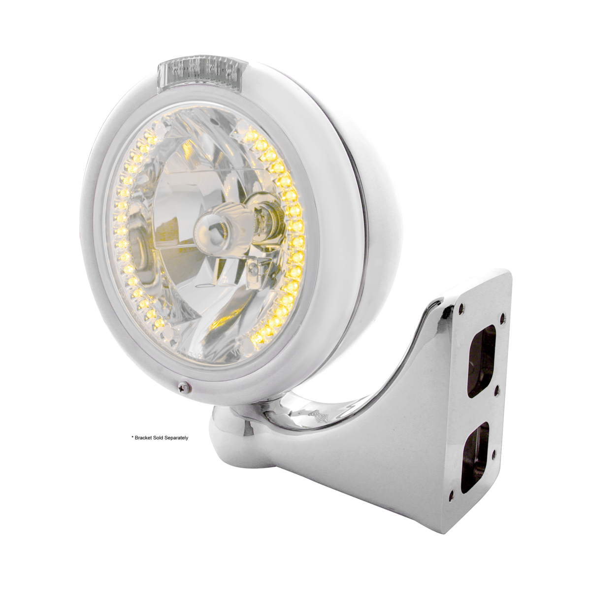 Chrome Classic Headlight H4 With 34 Amber LED & LED Signal - Clear Lens - Thumbnail 2