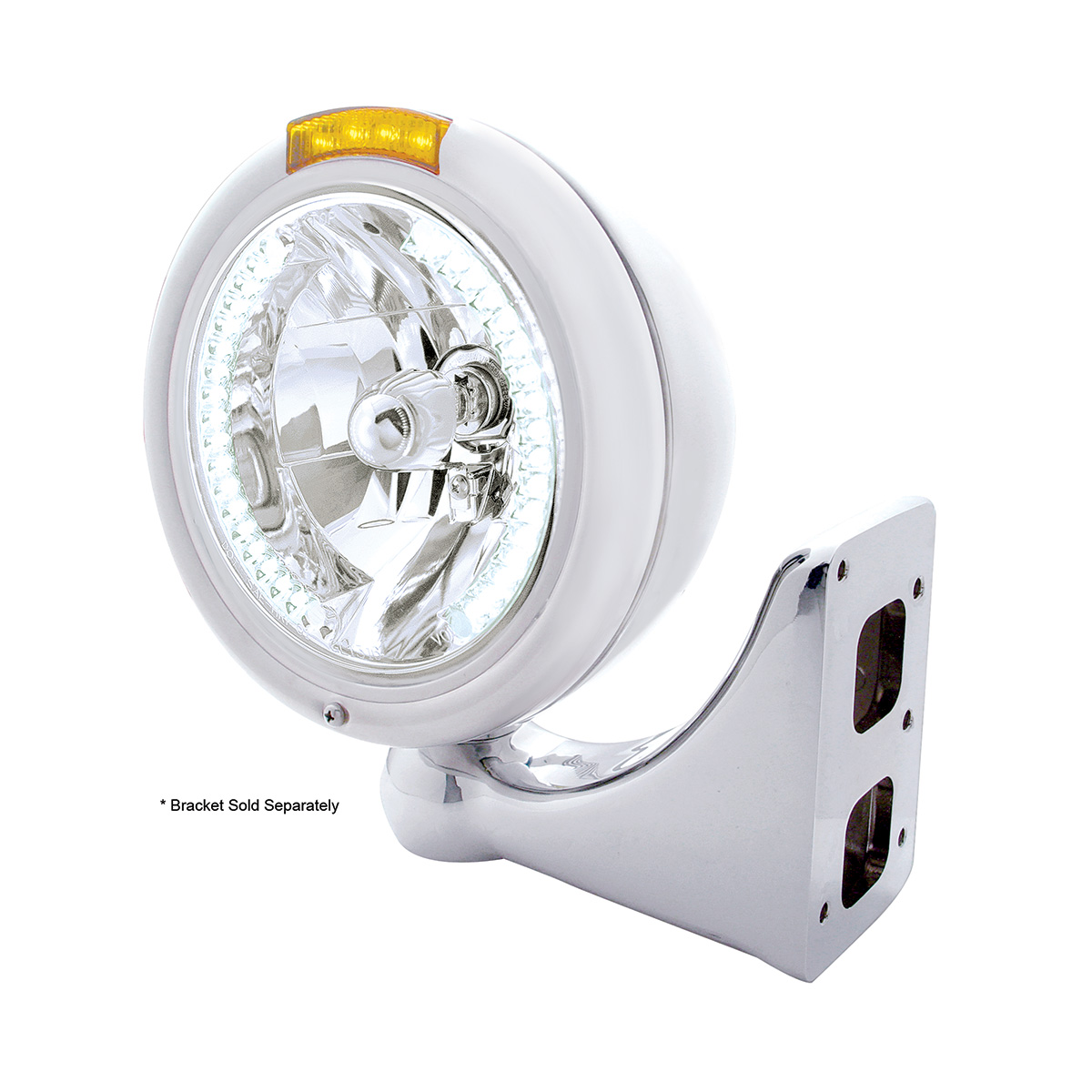Chrome Classic Headlight H4 With 34 White LED & Dual Mode LED Signal - Amber Lens - Thumbnail 4
