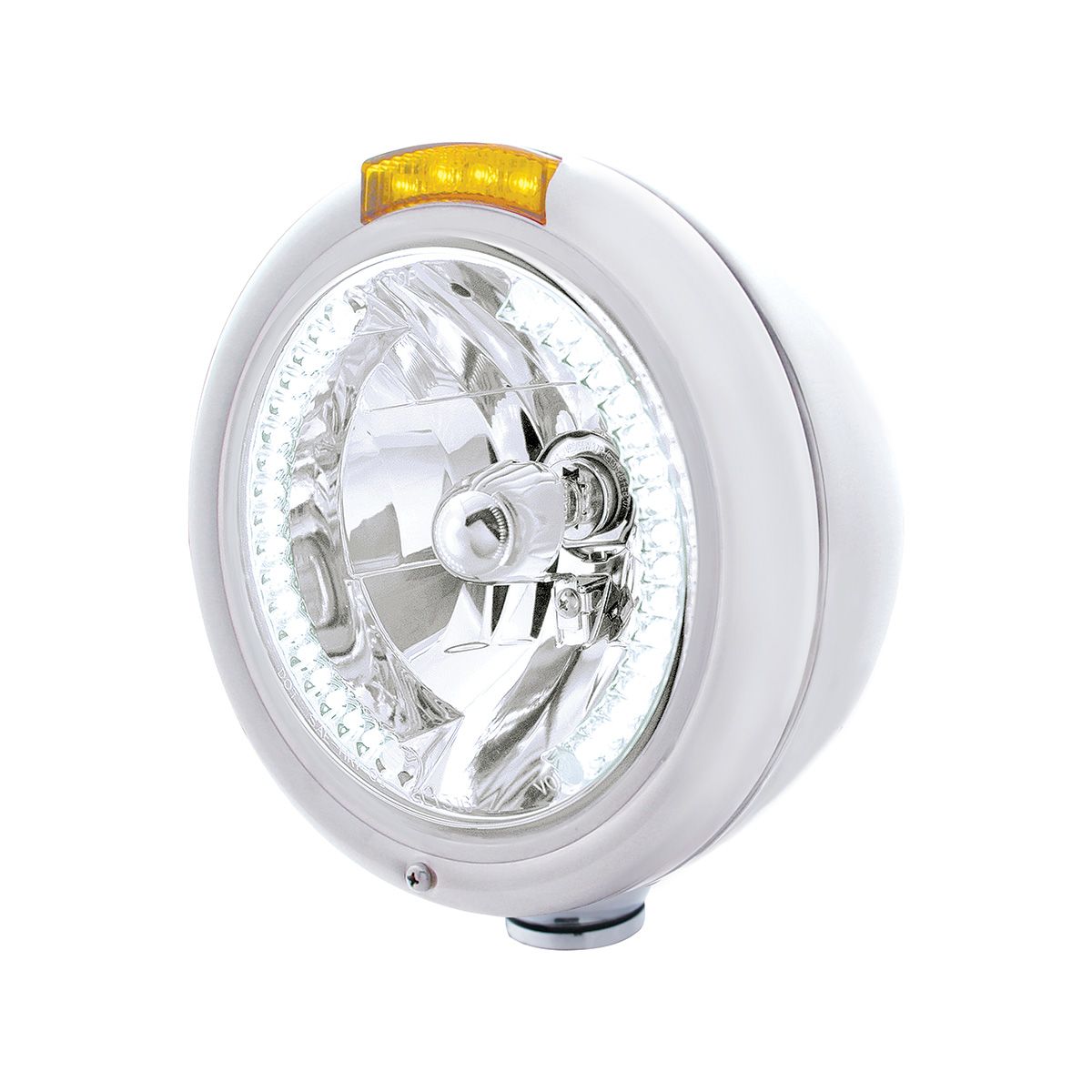 Chrome Classic Headlight H4 With 34 White LED & Signal - Amber Lens