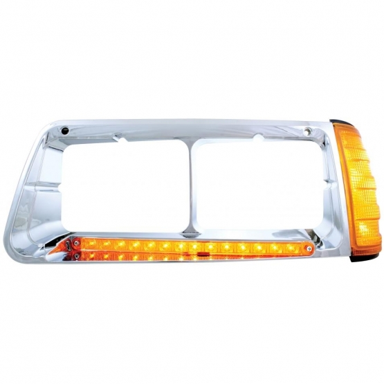 14 LED Headlight Bezel With Turn Signal For 1989-2009 Freightliner FLD - Driver - Amber LED/Amber Lens