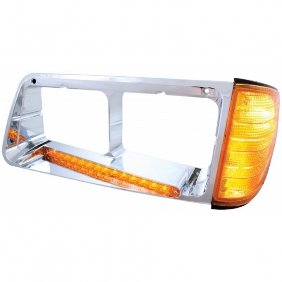 14 LED Headlight Bezel With Turn Signal For 1989-2009 Freightliner FLD - Driver - Amber LED/Amber Lens - Thumbnail 2