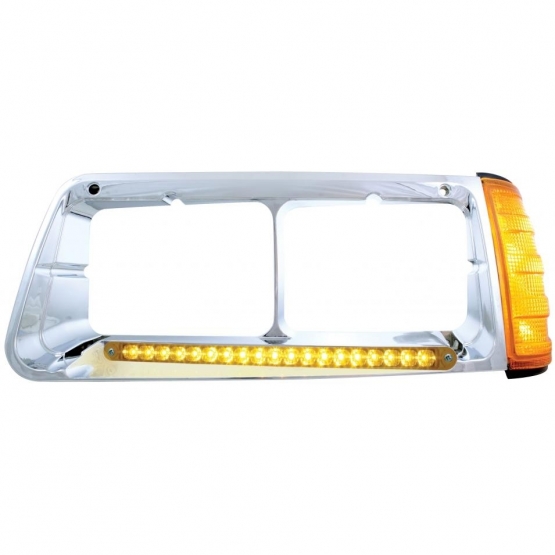 19 LED Headlight Bezel With Turn Signal For 1989-2009 Freightliner FLD - Driver - Amber LED/Amber Lens