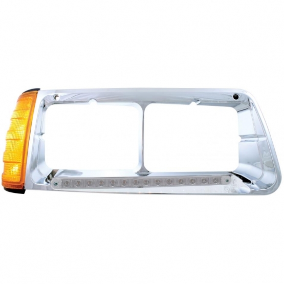 14 LED Headlight Bezel With Turn Signal For 1989-2009 Freightliner FLD - Passenger - Amber LED/Clear Lens