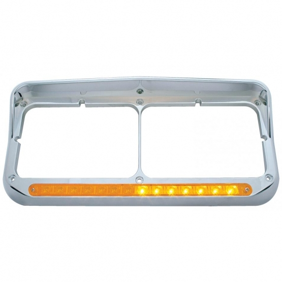 Rectangular Dual Headlight Bezel With Visor And LED Sequential Light Bar (Driver) - Amber LED/Amber Lens