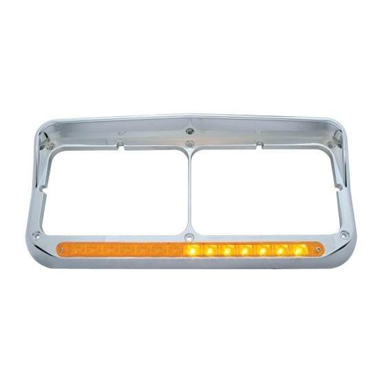 Rectangular Dual Headlight Bezel With Visor And LED Sequential Light Bar (Driver) - Amber LED/Amber Lens - Thumbnail 3