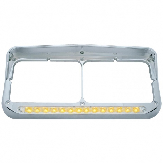 Rectangular Dual Headlight Bezel With Visor And LED Sequential Light Bar (Driver) - Amber LED/Clear Lens - Thumbnail 2