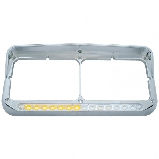 Rectangular Dual Headlight Bezel With Visor And LED Sequential Light Bar (Passenger) - Amber LED/Clear Lens