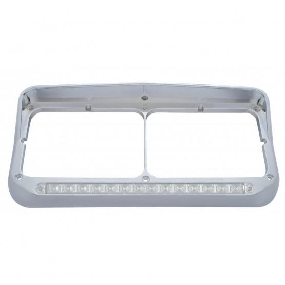 Rectangular Dual Headlight Bezel With Visor And LED Sequential Light Bar (Passenger) - Amber LED/Clear Lens - Thumbnail 2