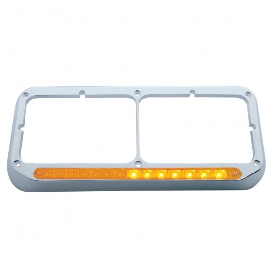 Rectangular Dual Headlight Bezel With LED Sequential Light Bar (Driver) - Amber LED/Amber Lens