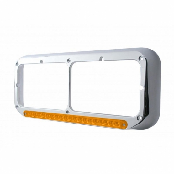 Rectangular Dual Headlight Bezel With LED Sequential Light Bar (Driver) - Amber LED/Amber Lens - Thumbnail 2