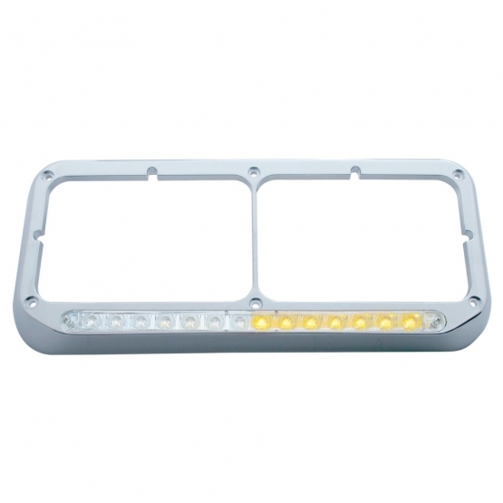 Rectangular Dual Headlight Bezel With LED Sequential Light Bar (Driver) - Amber LED/Clear Lens