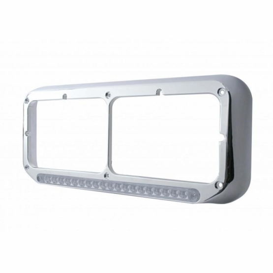 Rectangular Dual Headlight Bezel With LED Sequential Light Bar (Driver) - Amber LED/Clear Lens - Thumbnail 2