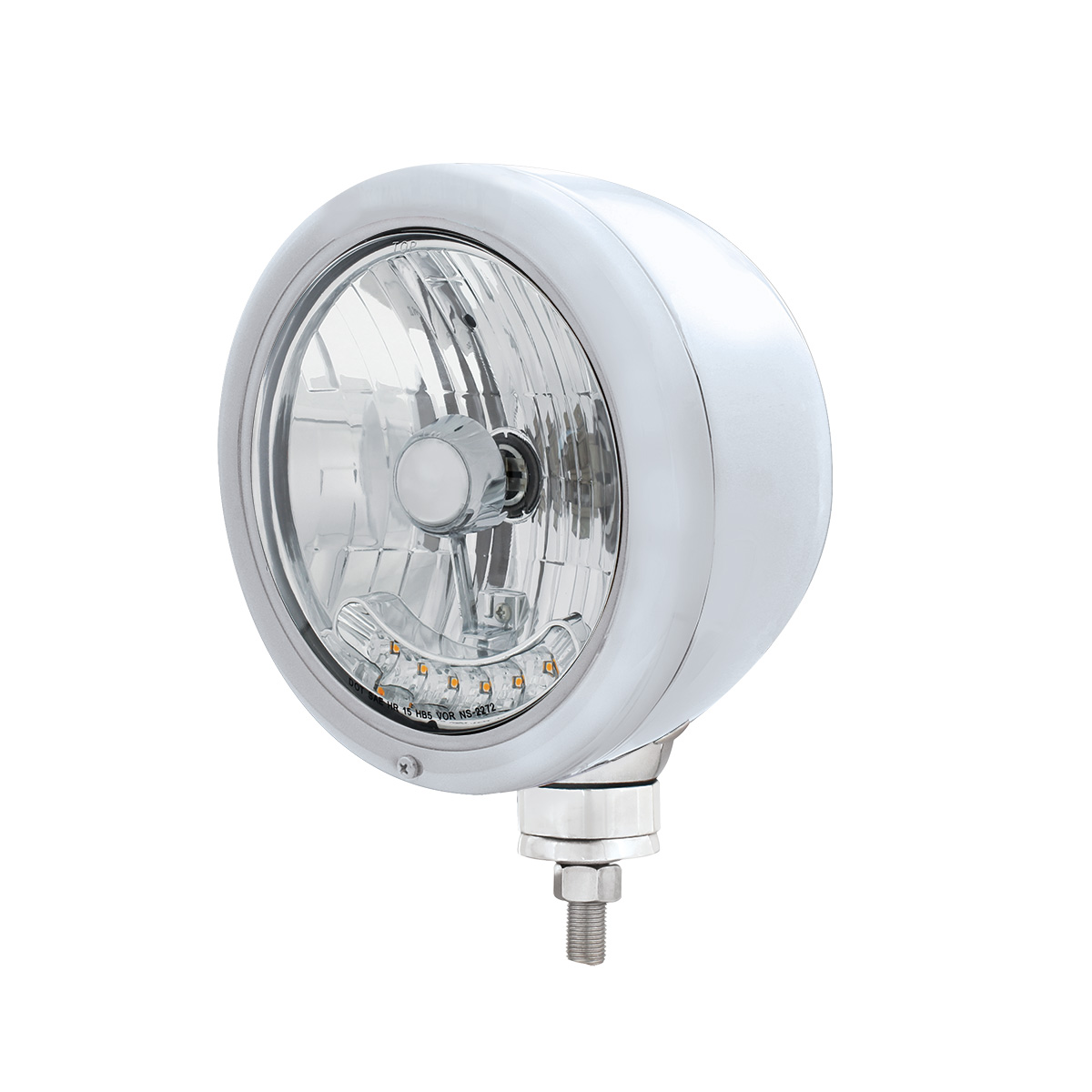 Stainless Steel Classic Headlight H4 Bulb With 6 Amber LED - Thumbnail 2