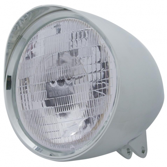 Motorcycle Chrome "Chopper" Headlight With Smooth Visor H6024 Bulb