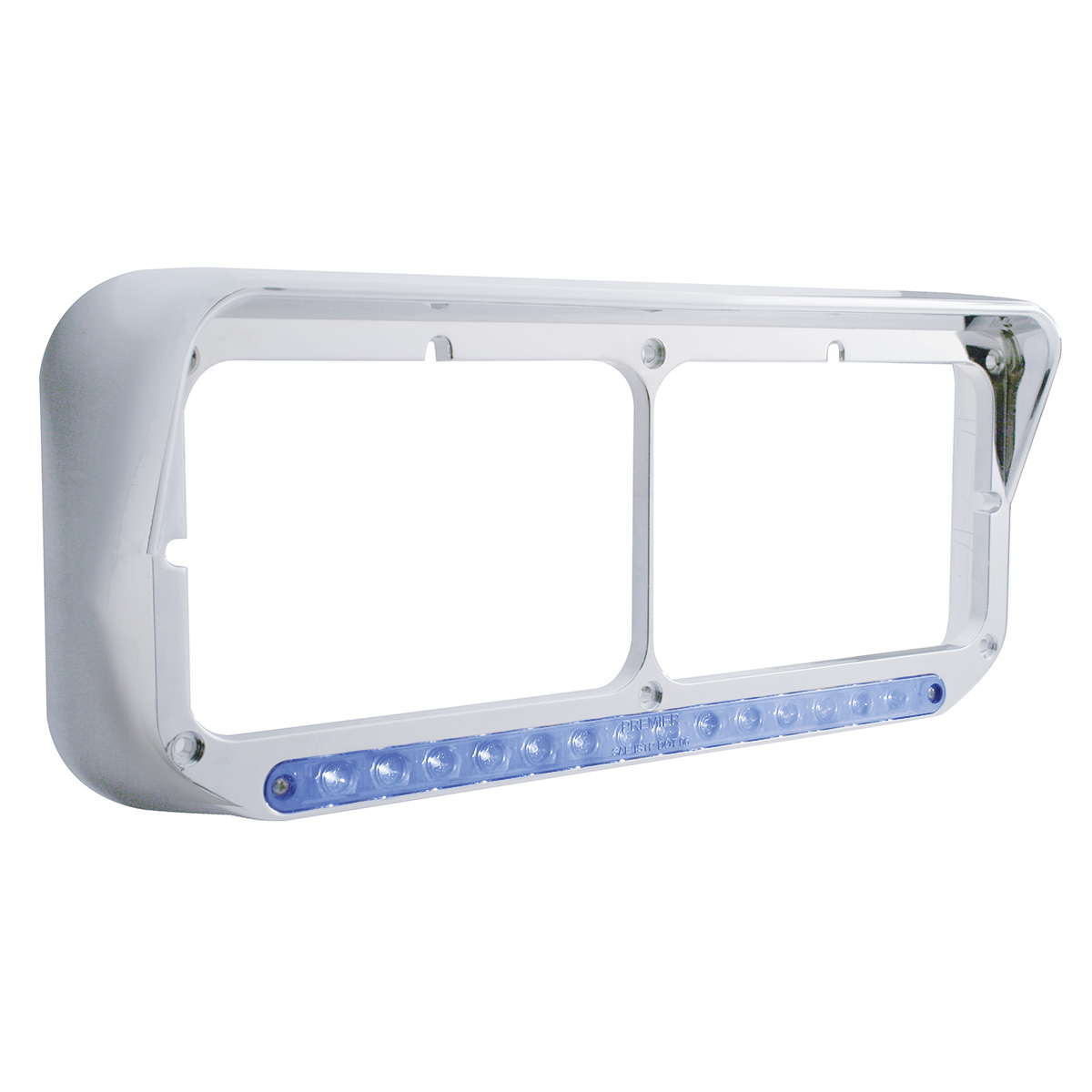 14 LED Chrome Rectangular Dual Headlight Bezel With Visor - Blue LED/Clear Lens - Thumbnail 3