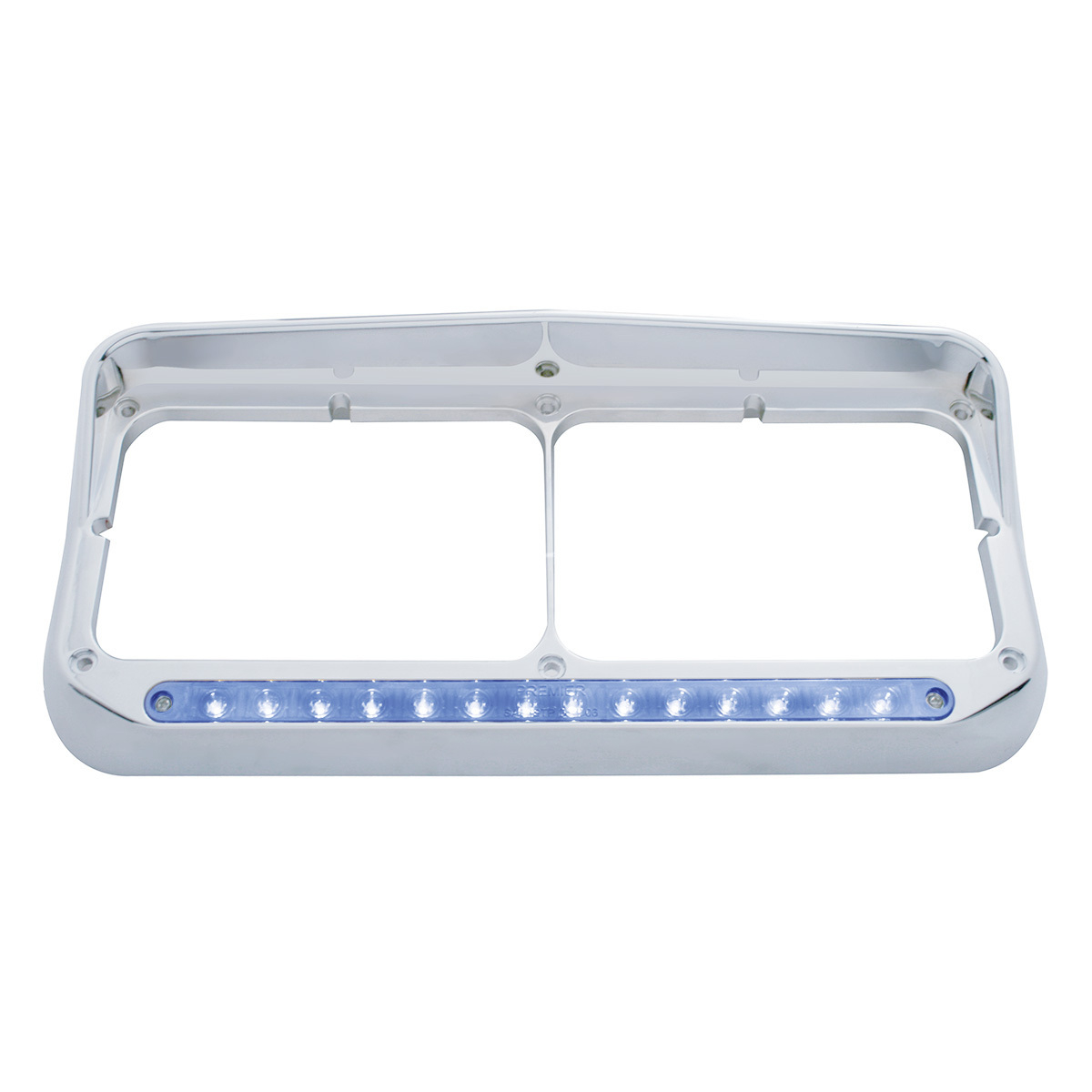 14 LED Chrome Rectangular Dual Headlight Bezel With Visor - Blue LED/Clear Lens - Thumbnail 6