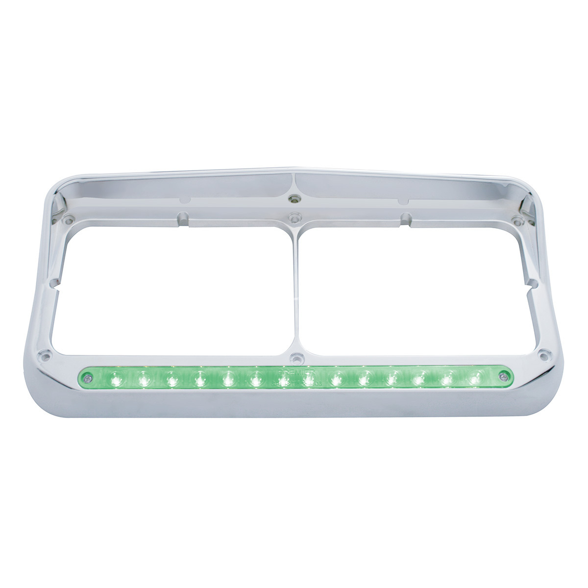 14 LED Chrome Rectangular Dual Headlight Bezel With Visor - Green LED/Clear Lens - Thumbnail 6
