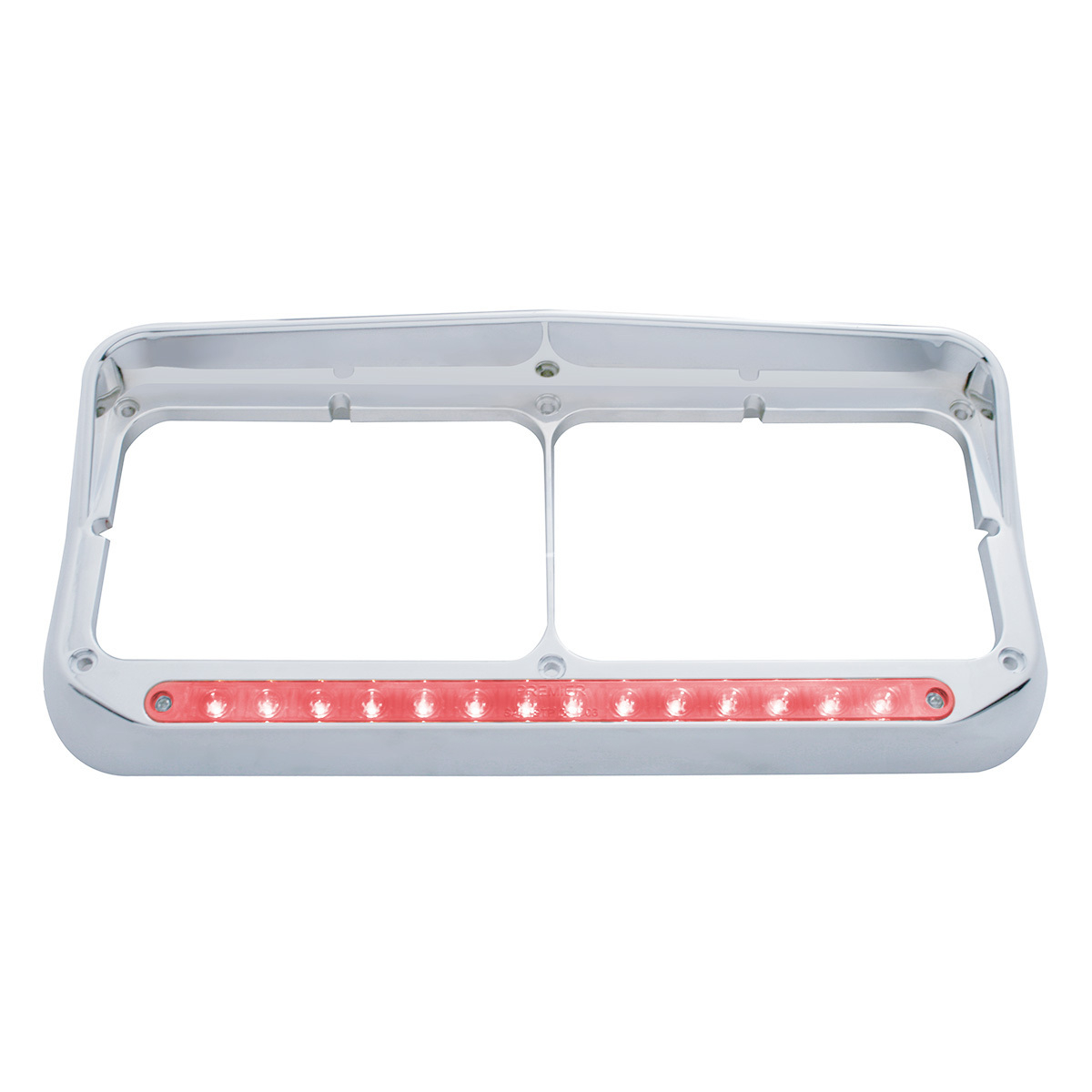 14 LED Chrome Rectangular Dual Headlight Bezel With Visor - Red LED/Clear Lens - Thumbnail 6