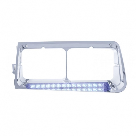 14 LED Headlight Bezel For 1989-2009 Freightliner FLD - Driver - Blue LED/Clear Lens
