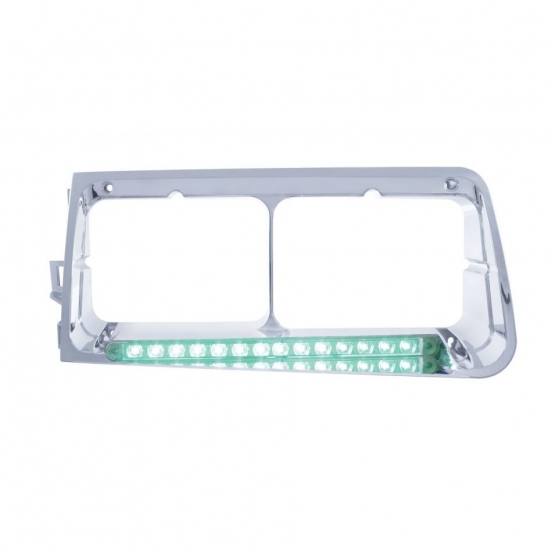 14 LED Headlight Bezel For 1989-2009 Freightliner FLD - Driver - Green LED/Clear Lens