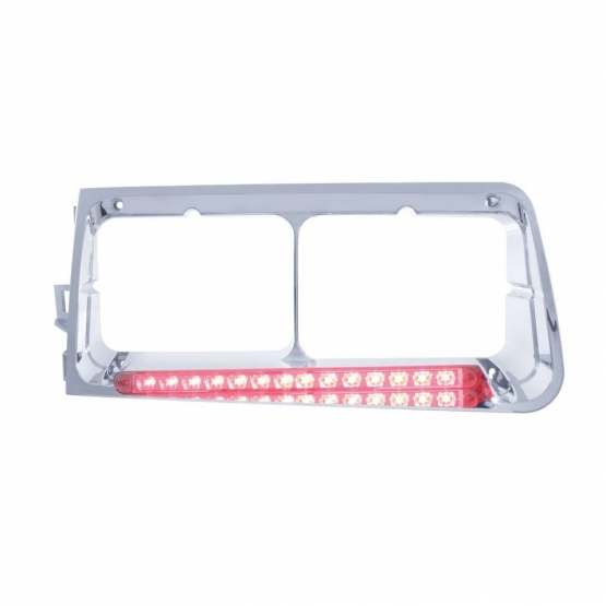 14 LED Headlight Bezel For 1989-2009 Freightliner FLD - Driver - Red LED/Clear Lens