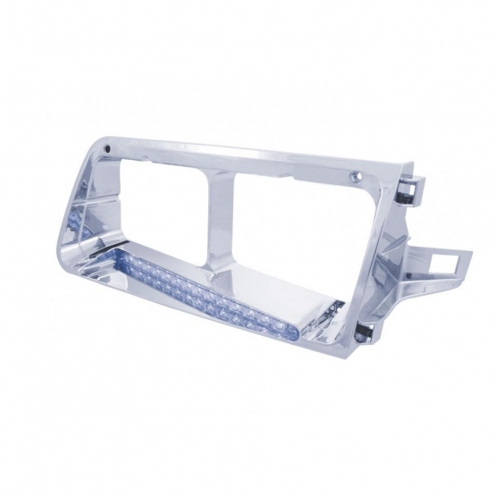 14 LED Headlight Bezel For 1989-2009 Freightliner FLD - Passenger - Blue LED/Clear Lens - Thumbnail 2
