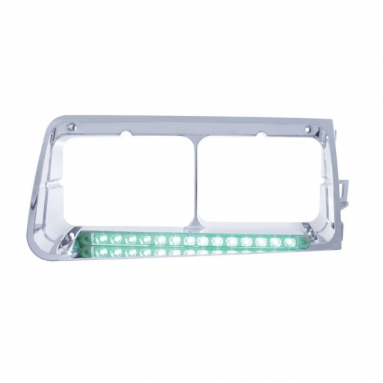 14 LED Headlight Bezel For 1989-2009 Freightliner FLD - Passenger - Green LED/Clear Lens
