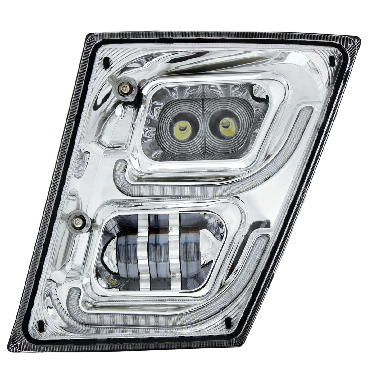 Chrome High Power LED Fog Light With LED DRL & Position Light for 2003-2017 Volvo VN/VNL - Driver - Thumbnail 2