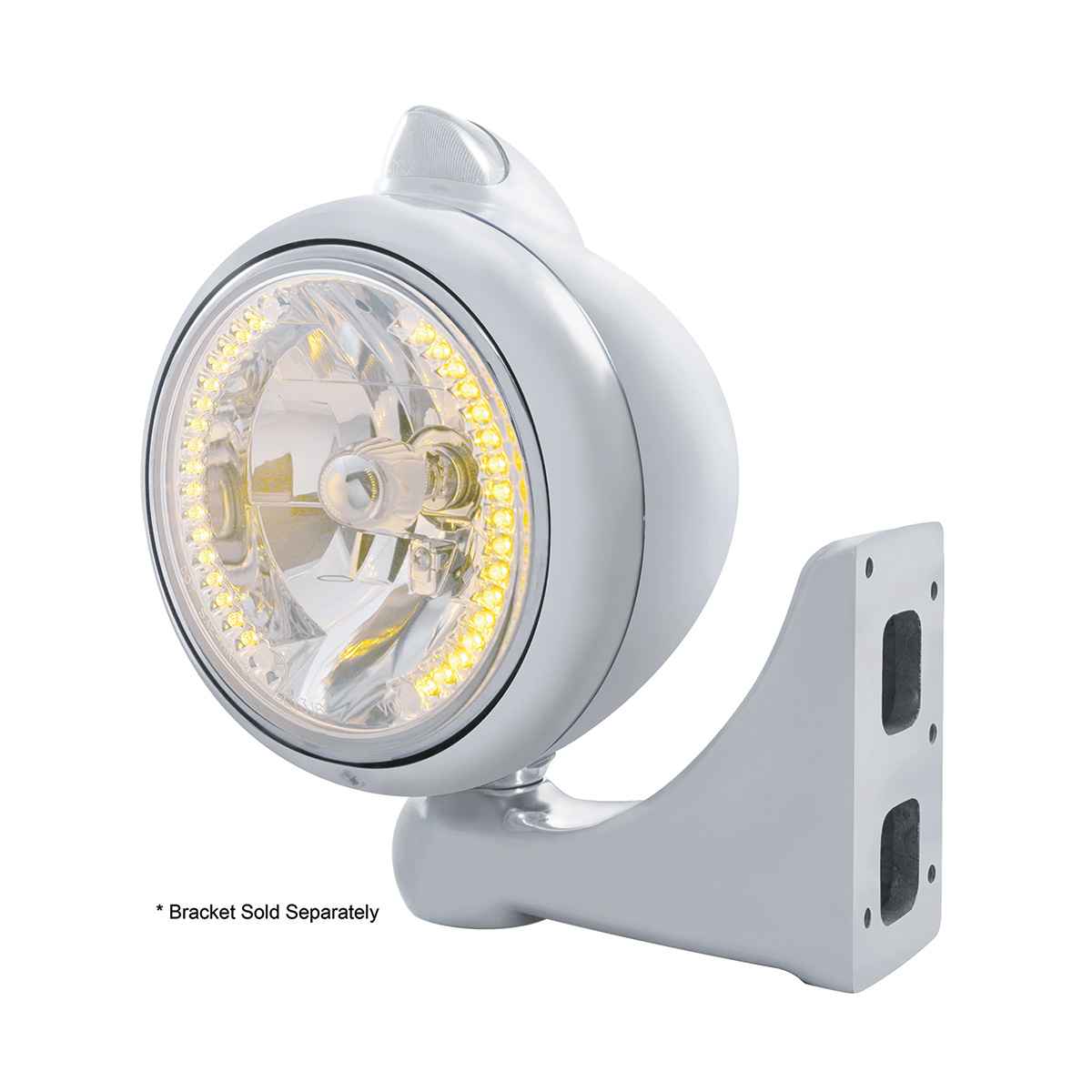 Stainless Steel Guide 682-C Headlight H4 With Amber LED & Original Style LED Signal - Clear Lens - Thumbnail 3