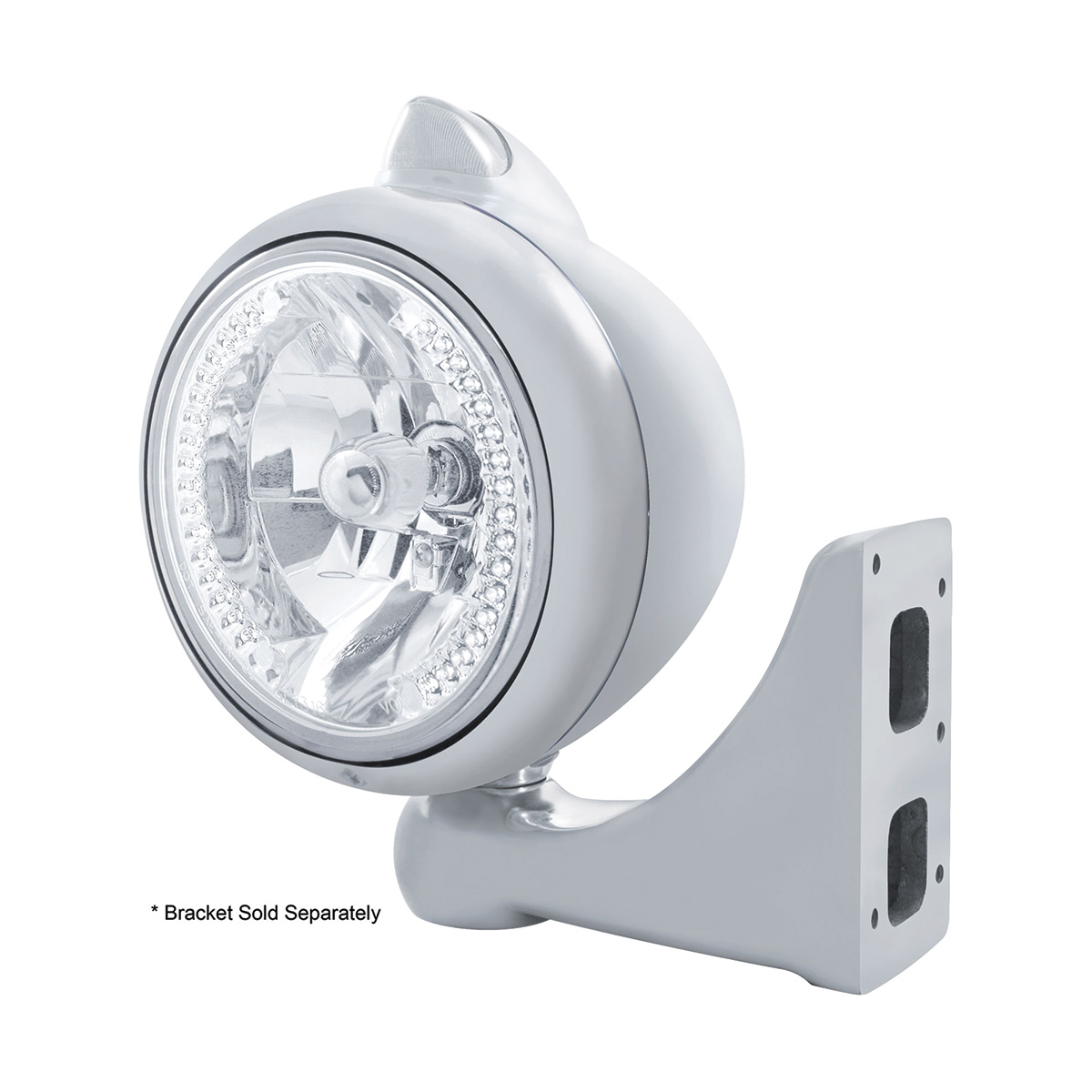 Stainless Steel Guide 682-C Headlight H4 With White LED & Original Style LED Signal - Clear Lens - Thumbnail 3