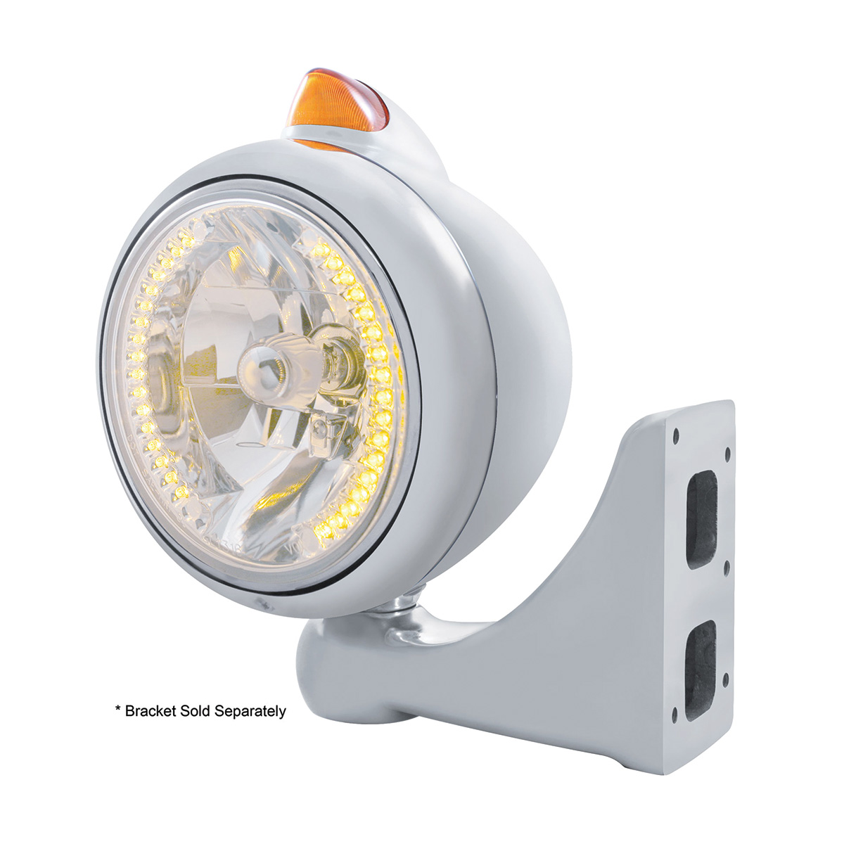 Chrome Guide 682-C Headlight H4 With Amber LED & Original Style LED Signal - Amber Lens - Thumbnail 3