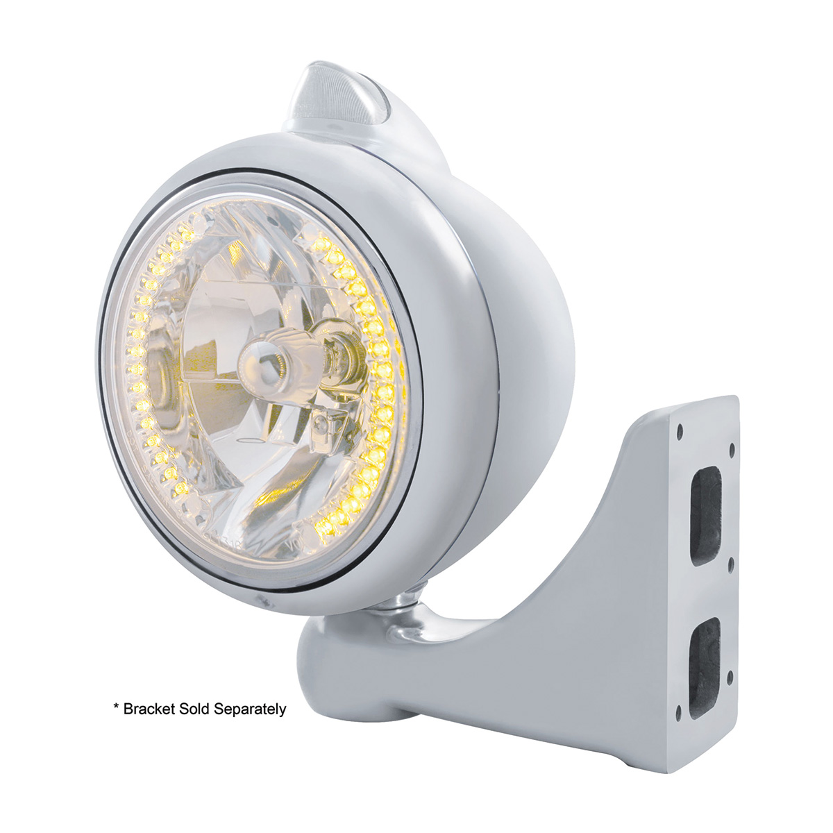 Chrome Guide 682-C Headlight H4 With Amber LED & Original Style LED Signal - Clear Lens - Thumbnail 3