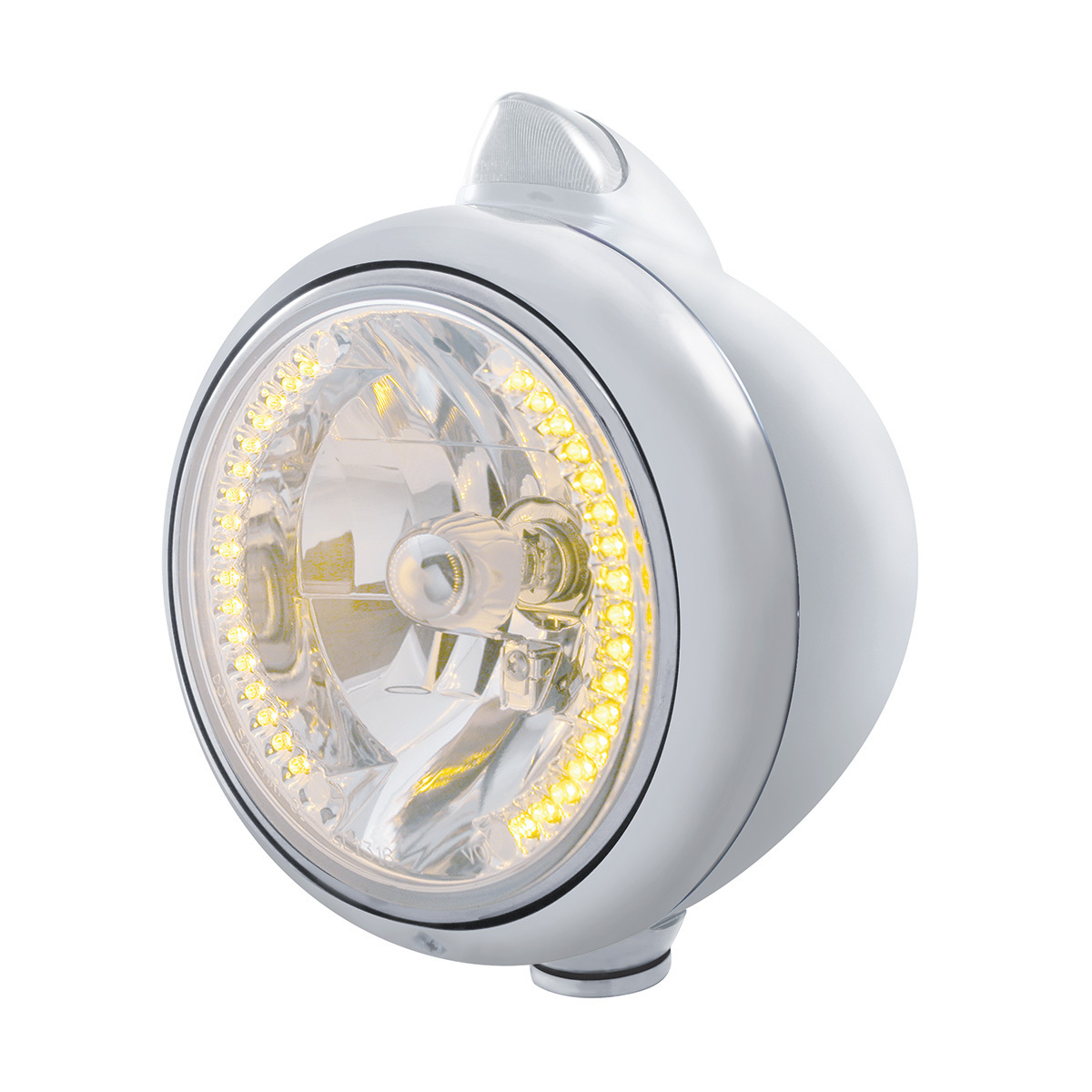 Chrome Guide 682-C Headlight H4 With Amber LED & Original Style LED Signal - Clear Lens - Thumbnail 4