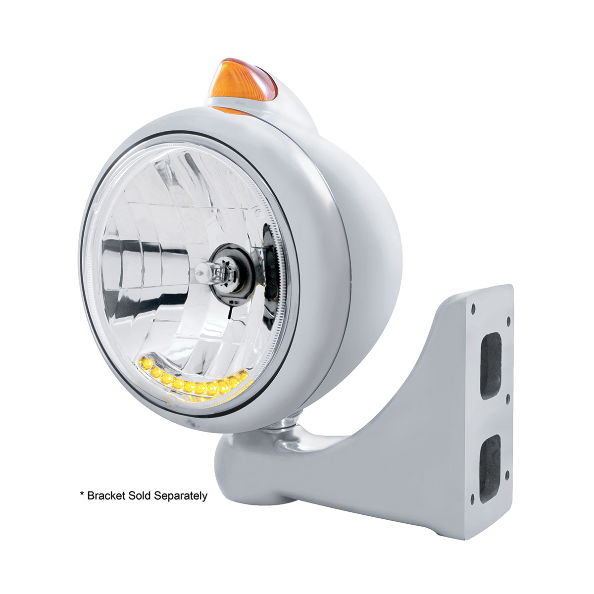 Chrome Guide 682-C Headlight H4 With 10 Amber LED & Original Style Turn - Amber Lens - Thumbnail 3