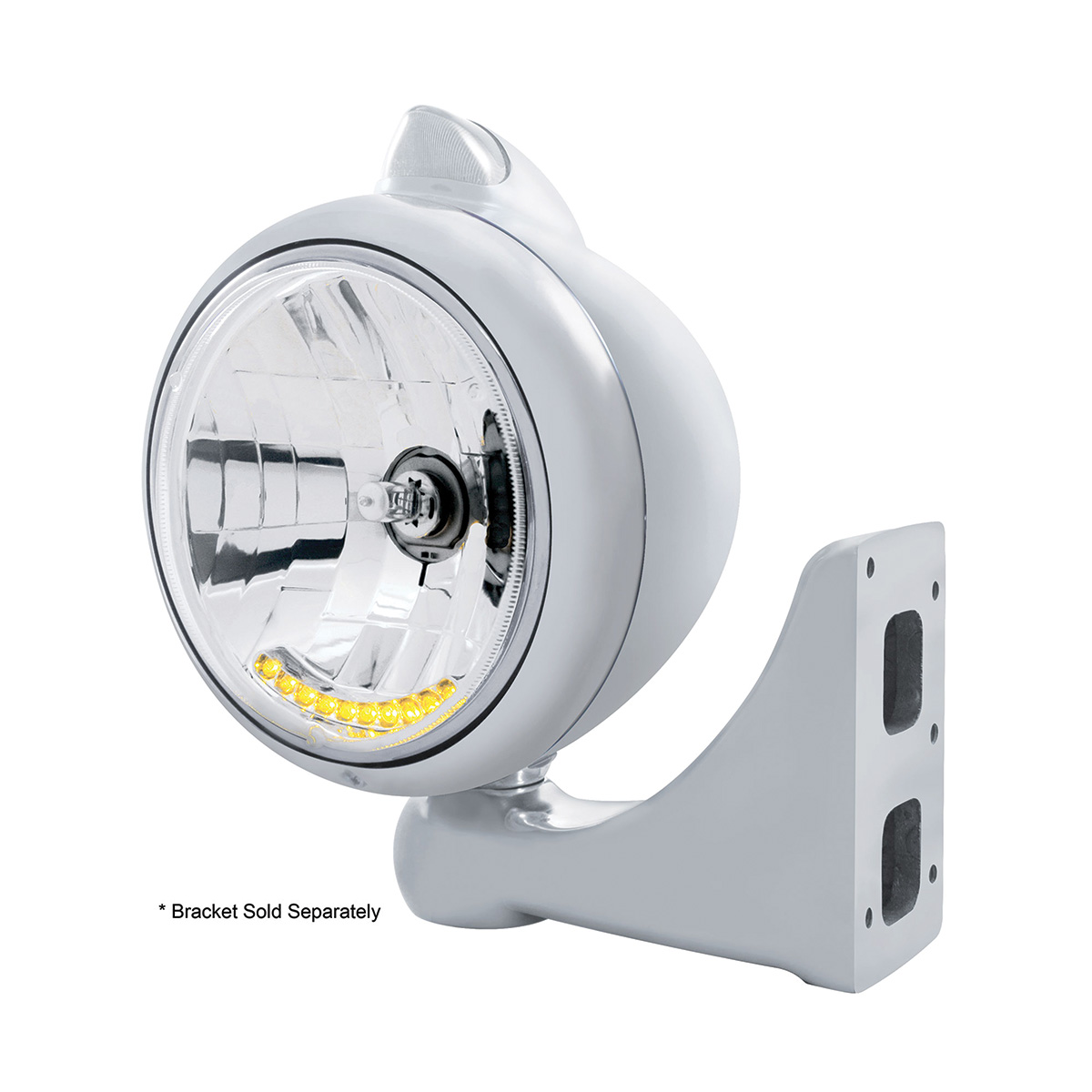 Chrome Guide 682-C Headlight H4 With 10 Amber LED & Original Style Turn - Clear Lens - Thumbnail 3