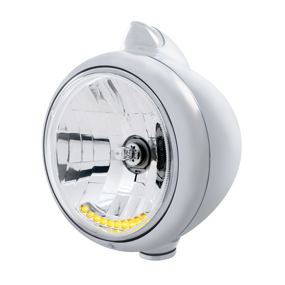 Chrome Guide 682-C Headlight H4 With 10 Amber LED & Original Style Turn - Clear Lens - Thumbnail 4