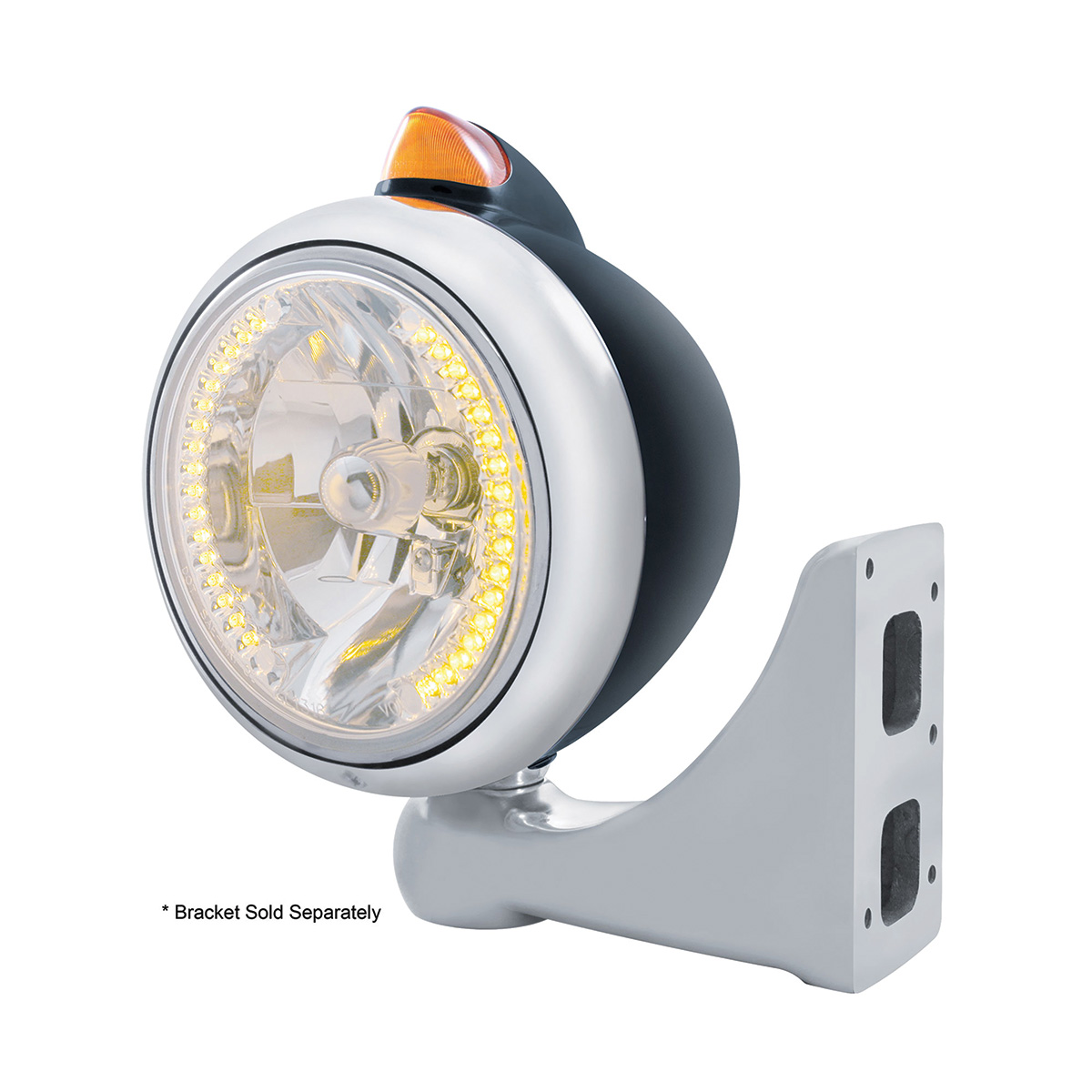 Black Guide 682-C Headlight H4 With 34 Amber LED & Original Style LED Signal-Amber Lens - Thumbnail 3