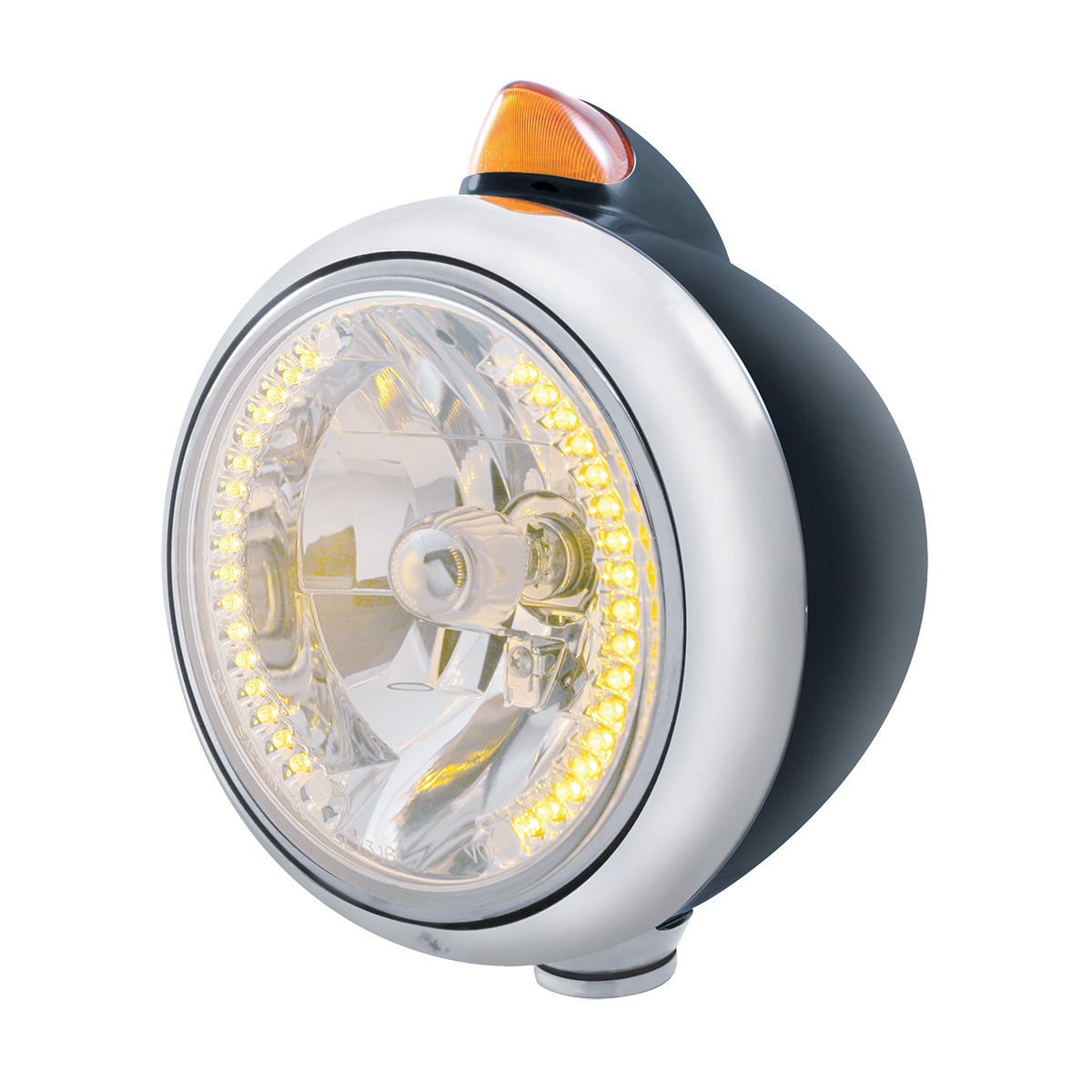 Black Guide 682-C Headlight H4 With 34 Amber LED & Original Style LED Signal-Amber Lens - Thumbnail 4