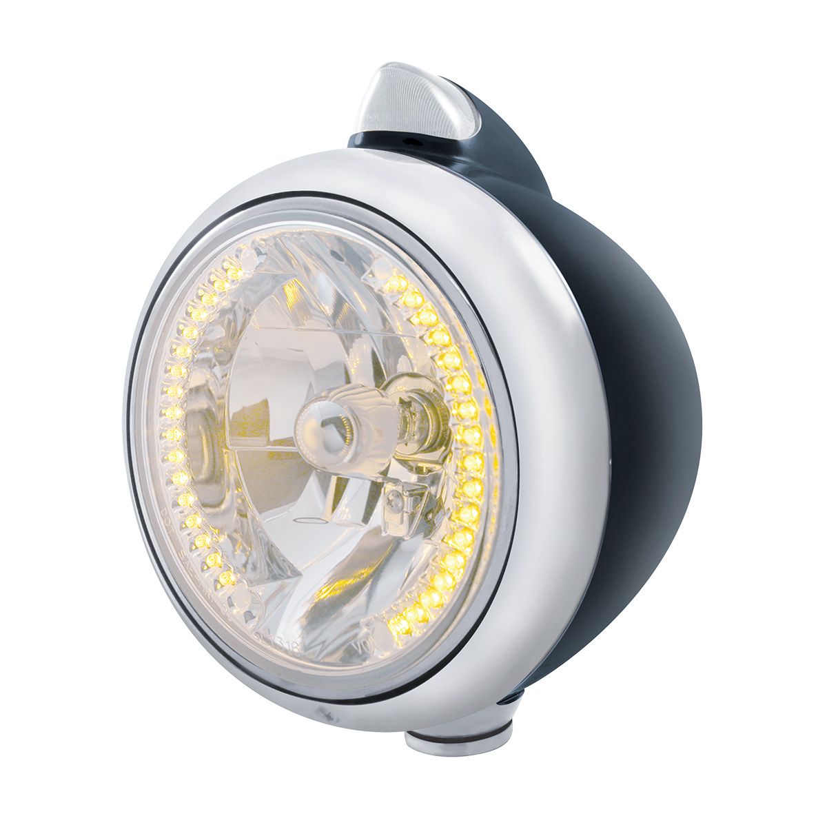 Black Guide 682-C Headlight H4 With 34 Amber LED & Original Style LED Signal-Clear Lens