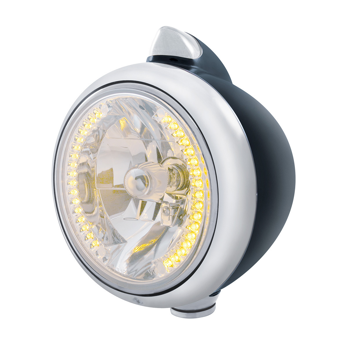 Black Guide 682-C Headlight H4 With 34 Amber LED & Original Style LED Signal-Clear Lens - Thumbnail 5