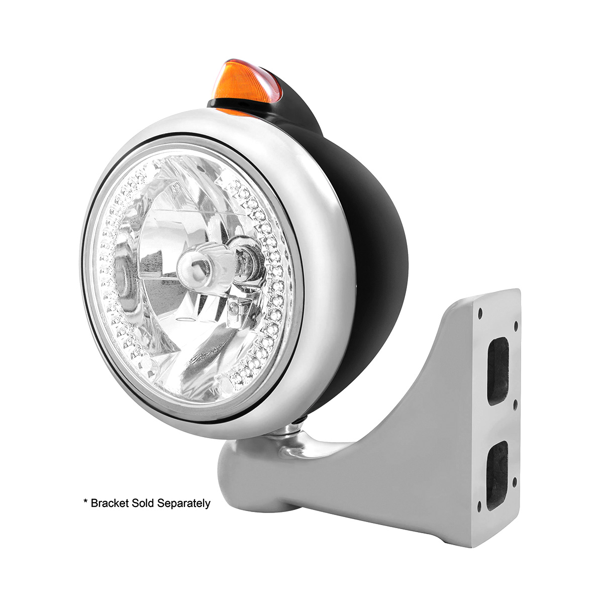 Black Guide 682-C Headlight H4 With White LED & Original Style LED Signal - Amber Lens - Thumbnail 4