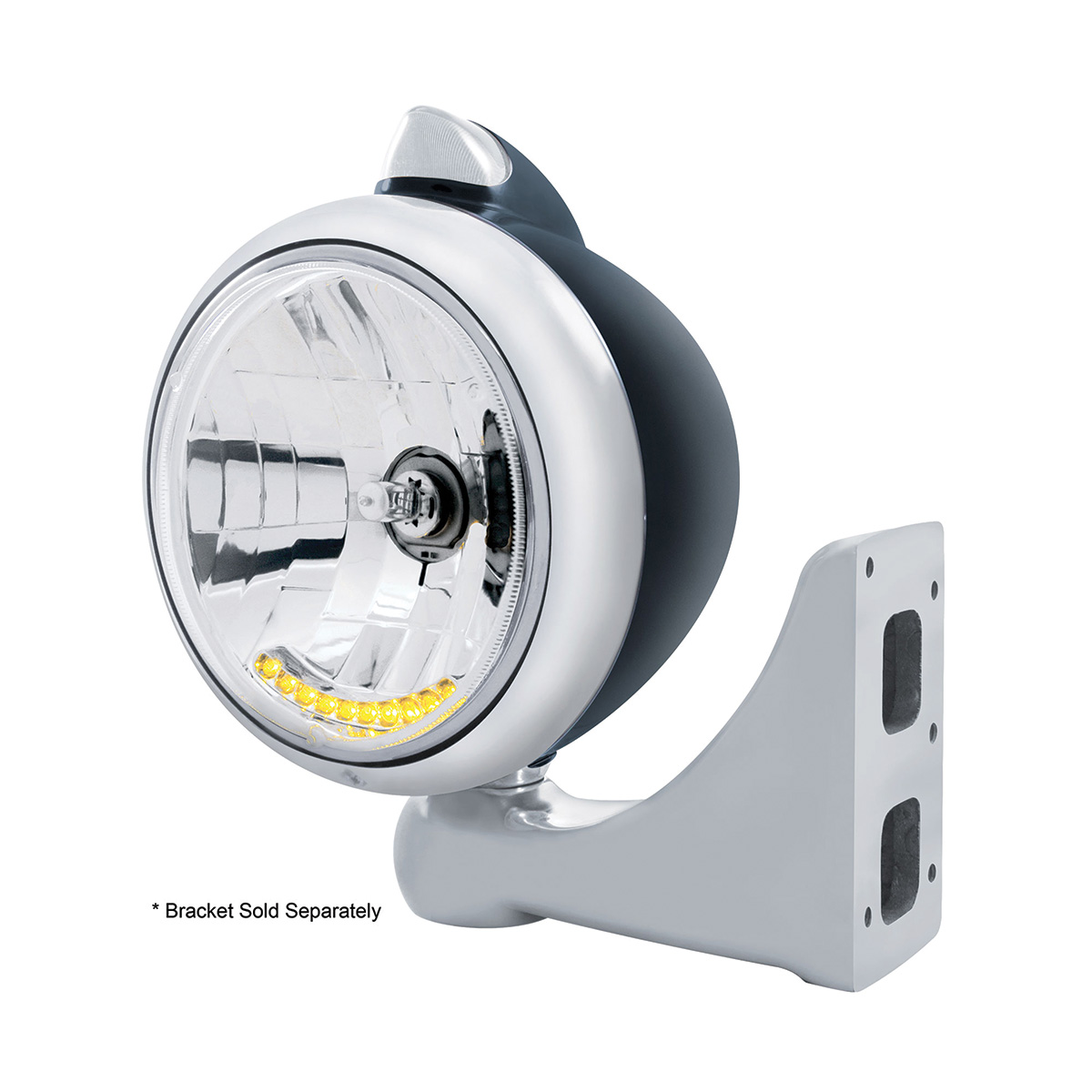 Black Guide 682-C Headlight H4 With 10 Amber LED & Original Style LED Signal-Clear Lens - Thumbnail 3