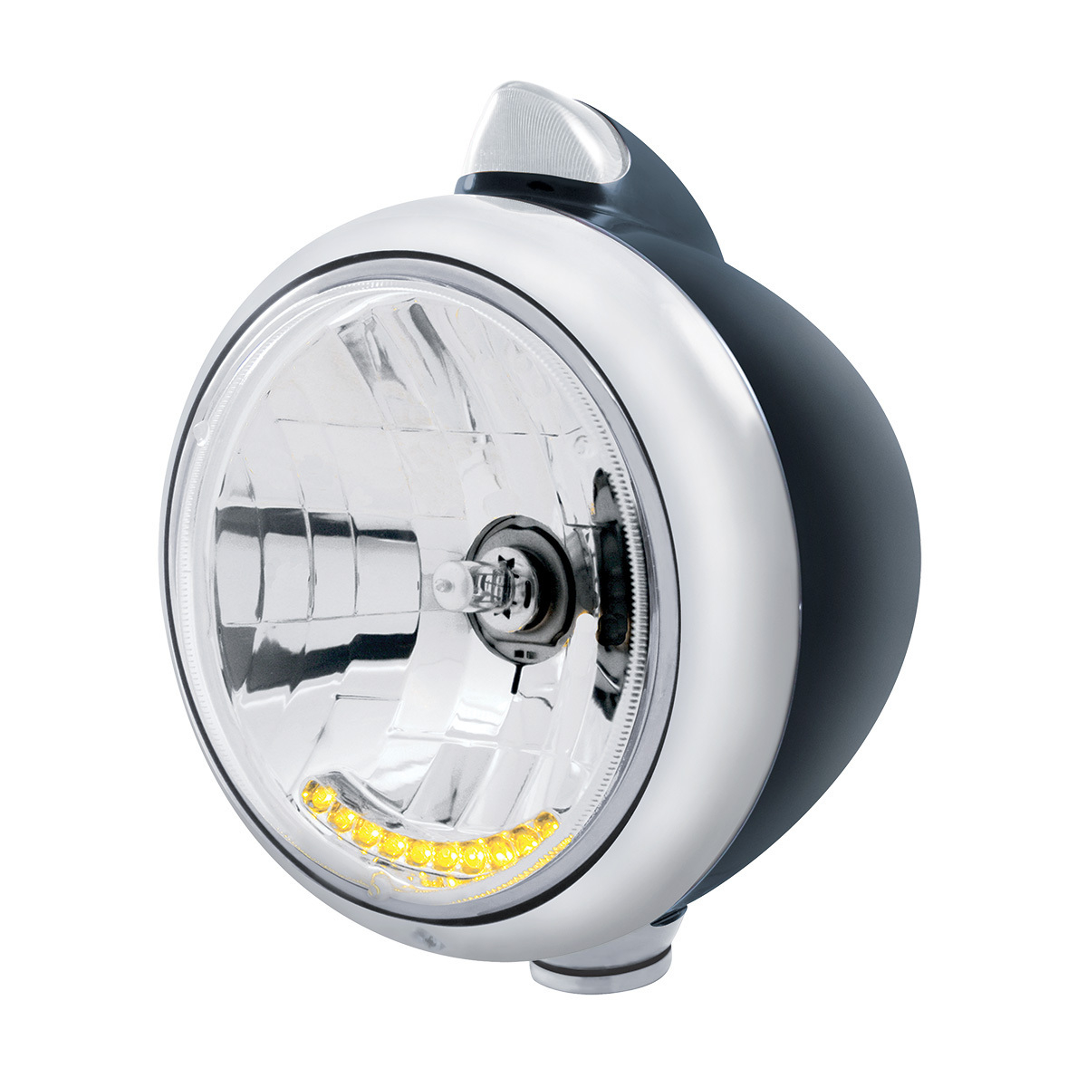 Black Guide 682-C Headlight H4 With 10 Amber LED & Original Style LED Signal-Clear Lens - Thumbnail 4