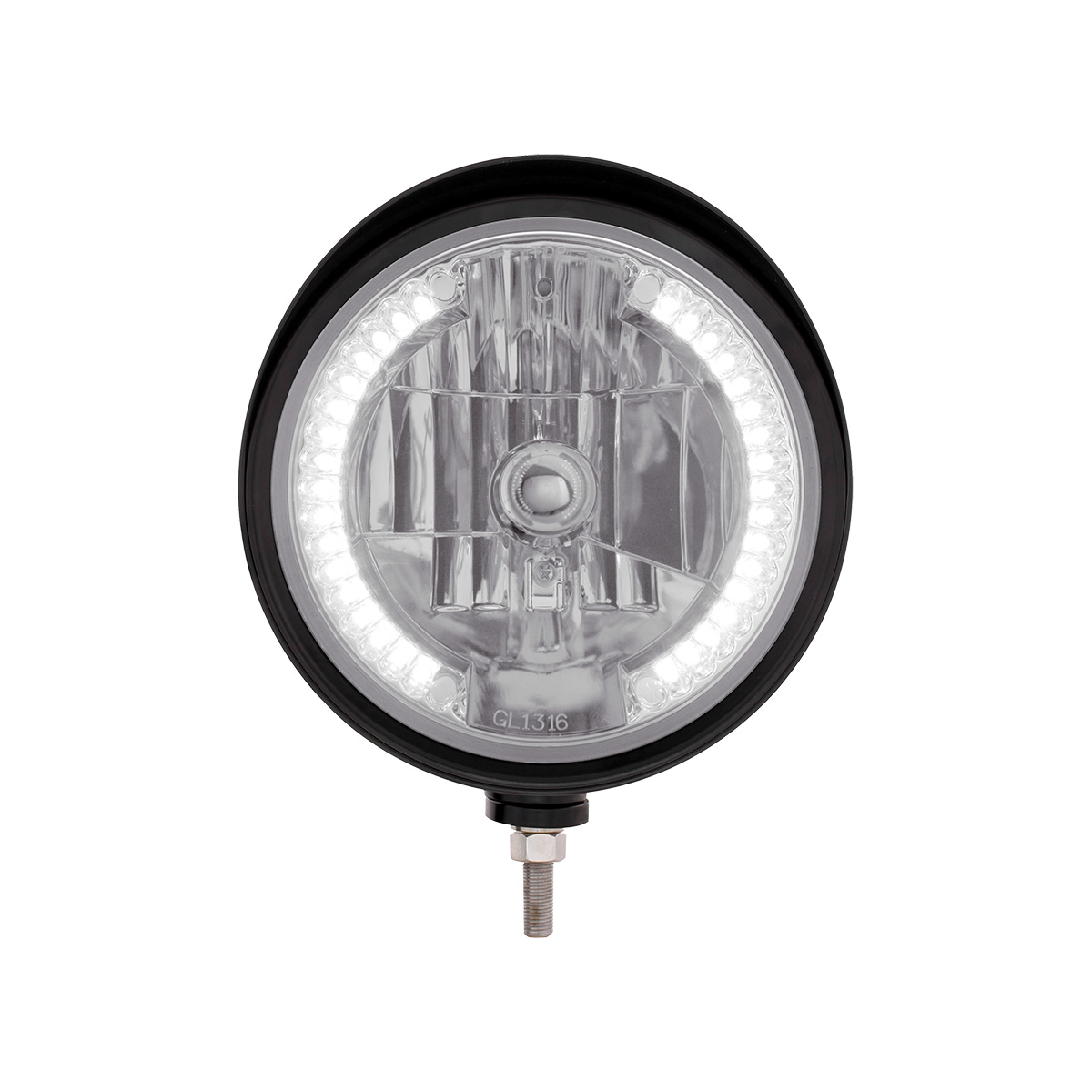 Black "Billet" Style Groove Headlight With Visor H4 Bulb With 34 White LED - Thumbnail 2