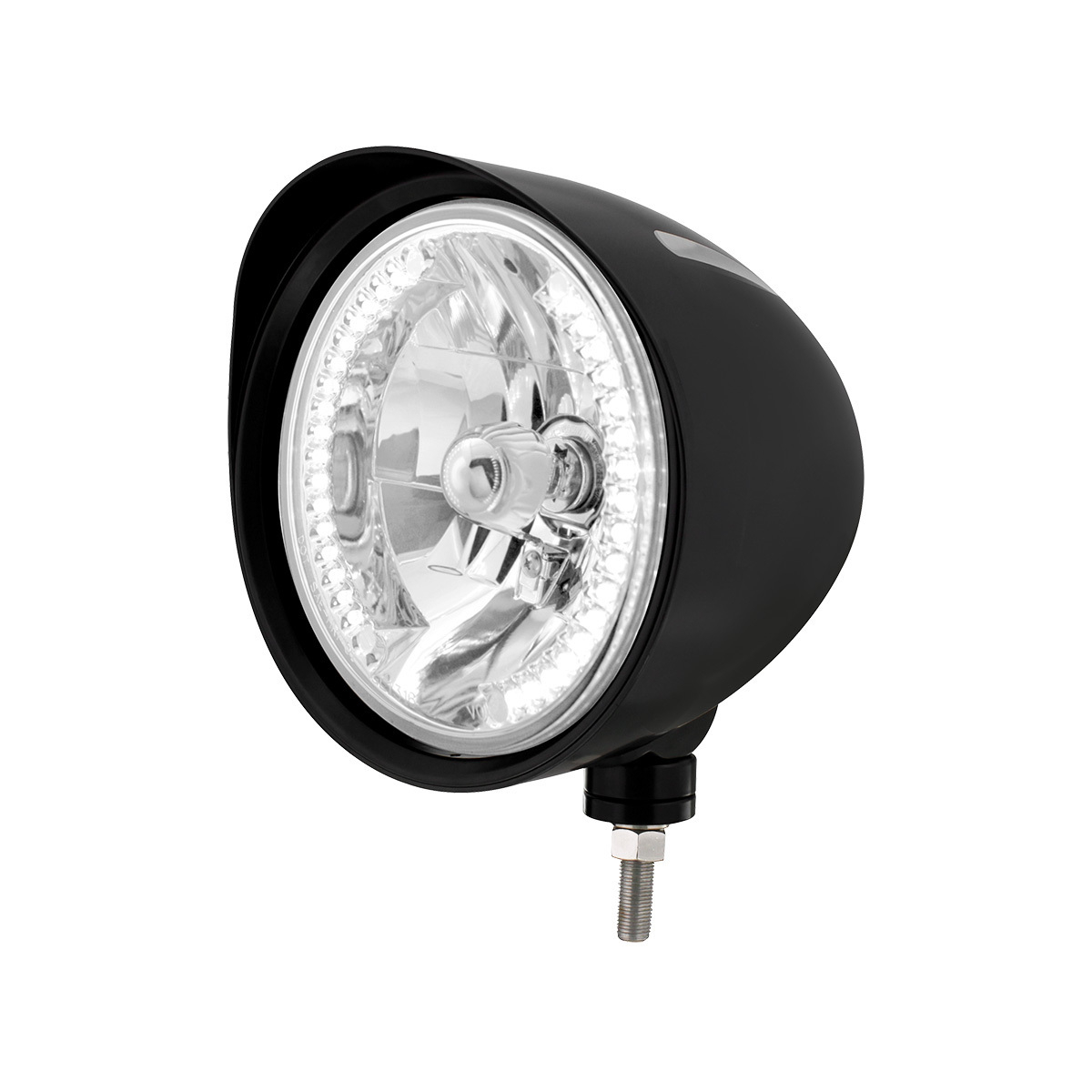 Black "Billet" Style Groove Headlight With Visor H4 Bulb With 34 White LED - Thumbnail 6