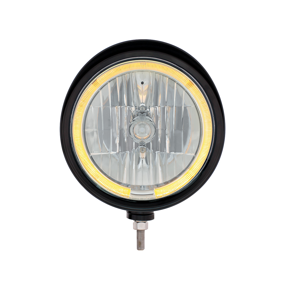 Black "Billet" Style Groove Headlight With Visor 9007 Bulb With Amber LED Halo Rim - Thumbnail 2