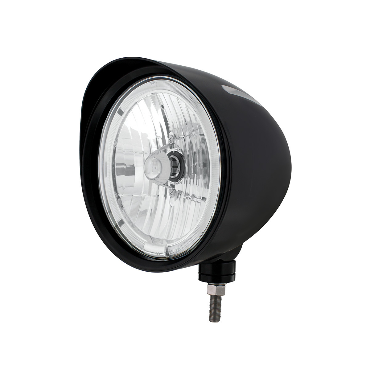 Black "Billet" Style Groove Headlight With Visor 9007 Bulb With Amber LED Halo Rim - Thumbnail 6