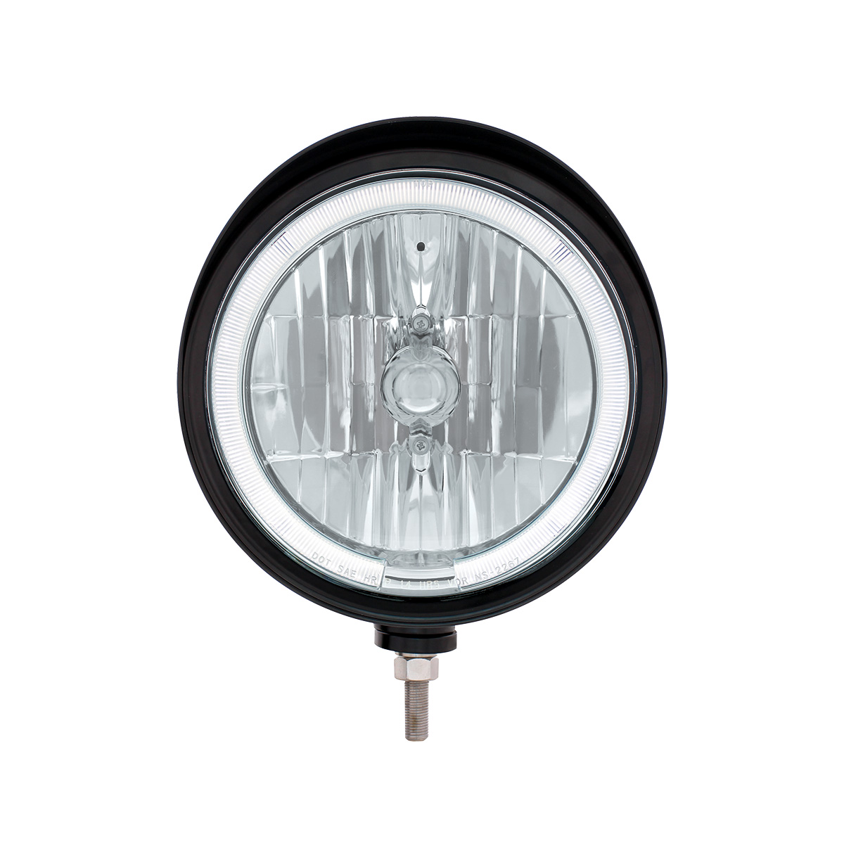 Black "Billet" Style Groove Headlight With Visor 9007 Bulb With White LED Halo Rim - Thumbnail 2