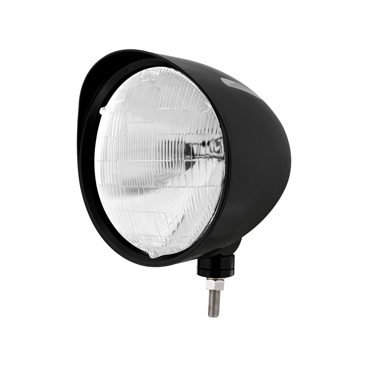 Black "Billet" Style Groove Headlight With Visor H6014 Bulb